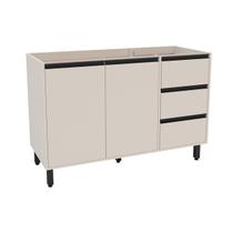 Balcão de Cozinha para Pia 120 Cm Koya 2 Portas 3 Gavetas Creme - Politorno