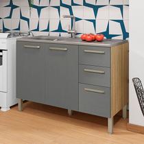 Balcão de Cozinha para Pia 120 Cm Mad Boreal 3 Portas 2 Gavetas Freijó/Gris - Pnr Móveis