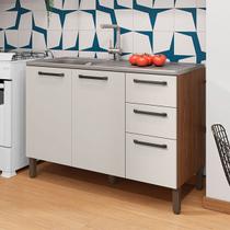 Balcão de Cozinha para Pia 120 Cm Mad Boreal 3 Portas 2 Gavetas Nogueira/Off White - Pnr Móveis