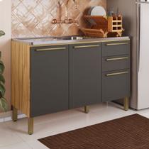Balcão de Cozinha para Pia 120 Cm Napoli 3 Portas 2 Gavetas 100% Mdf Amêndoa/Chumbo - Rio Doce