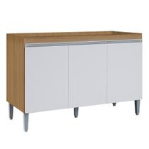 Balcão de Cozinha Para Pia 120cm 3 Portas Manu Amêndoa/Branco - AJL Móveis