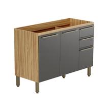 Balcão de Cozinha para Pia 120cm com 3 Portas 2 Gavetas sem Tampo 100% MDF Itália Espresso Móveis
