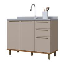 Balcão de Cozinha para Pia 120cm Munique 2 Portas 3 Gavetas Camurça - Indekes Balcão de Cozinha para Pia 120cm Munique 2 Portas 3 Gavetas Camurça - Indekes