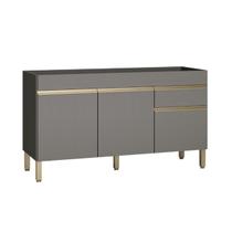 Balcão de Cozinha para Pia 150 Cm Silver 3 Portas 1 Gaveta Gris - Pnr Móveis