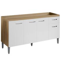 Balcão de Cozinha Para Pia 150cm Gabriela Amêndoa/Branco - AJL Móveis