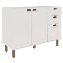 Balcão de Cozinha para Pia 2 Portas 3 Gavetas Branco Fosco 1532 - Genialflex Balcão de Cozinha para Pia 2 Portas 3 Gavetas Branco Fosco 1532 - Genialflex