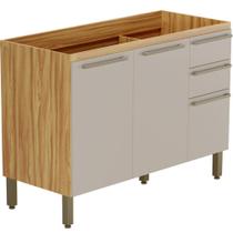 Balcão de Cozinha para Pia 3 portas Gavetas 100% MDF Nápoli Prime