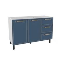 Balcão de Cozinha para Pia Amara 2 Portas 3 Gavetas Branco/Azul - Politorno