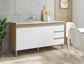 Balcão de Cozinha para Pia Andréia 150cm Amêndoa/Branco S/ Tampo - AJL Móveis