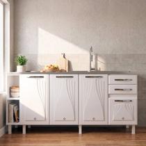 Balcão de Cozinha para Pia em Aço 4 Portas 2 Gavetas com Nichos 180cm Star New Branco - Telasul Balcão de Cozinha para Pia em Aço 4 Portas 2 Gavetas com Nichos 180cm Star New Branco - Telasul