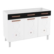 Balcão de Cozinha para Pia em Aço Mirage New 3 Portas 2 Gavetas Branco/Preto - Telasul