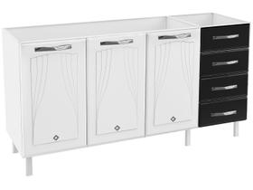 Balcão de Cozinha para Pia em Aço Star New 3 Portas 4 Gavetas Branco/Preto - Telasul