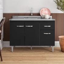 Balcão de Cozinha para Pia Gabriela 120cm 3 Portas 1 Gaveta Sem Tampo Cor Preto - AJL Móveis Balcão de Cozinha para Pia Gabriela 120cm 3 Portas 1 Gaveta Sem Tampo Cor Preto - AJL Móveis