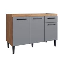Balcão de Cozinha para Pia Giovanna 3 Portas 1 Gaveta Freijó/Cinza - Irm Móveis Balcão de Cozinha para Pia Giovanna 3 Portas 1 Gaveta Freijó/Cinza - Irm Móveis