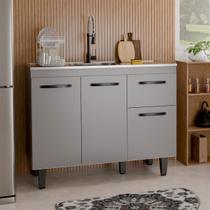 Balcão de Cozinha para Pia Letícia 3 Portas 1 Gaveta Cinza - Panorama Móveis Balcão de Cozinha para Pia Letícia 3 Portas 1 Gaveta Cinza - Panorama Móveis