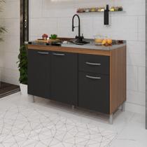 Balcão de Cozinha Pia de 120cm Sem Tampo Suiça POP SHARK MOVEIS 3 Portas 1 Gaveta Freijo Chumbo