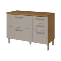 Balcão de Cozinha Princesa 2 Portas e 3 Gavetas c/Tampo 120cm Freijo/Off White - Nesher
