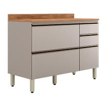 Balcão de Cozinha Proença D9140BT 120 cm 1 Porta Basculante e 4 Gavetas com Tampo Nogueira Nude Prime TX - Demartêz