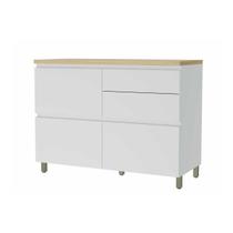 Balcão de Cozinha Rainha 1 Porta e 4 Gaveta c/ Tampo 120 cm Branca/Nature - Nesher