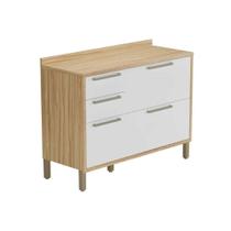 Balcão de Cozinha Syrah 2 Portas e 3 Gavetas c/ Tampo 120cm Amendoa/Branco - Ronipa Balcão de Cozinha Syrah 2 Portas e 3 Gavetas c/ Tampo 120cm Amendoa/Branco - Ronipa