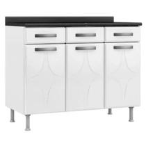 Balcão de Cozinha Triplo 3GV Rubi Branco MDP Telasul 3 Portas Prateleira Gaveta