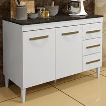 Balcão de Cozinha Virtus 2 Portas 3 Gavetas Branco - Kaiki Móveis Balcão de Cozinha Virtus 2 Portas 3 Gavetas Branco - Kaiki Móveis