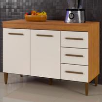 Balcão de Cozinha Virtus 2 Portas 3 Gavetas Nature/Off White - Kaiki Móveis Balcão de Cozinha Virtus 2 Portas 3 Gavetas Nature/Off White - Kaiki Móveis