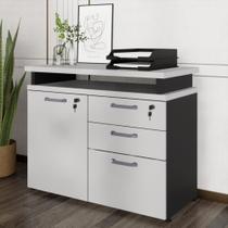 Balcão De Escritório Extensível 90cm 1 Porta Com Chave 3 Gavetas Multimóveis Cr25299 Cinza Preto