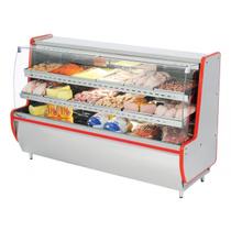 Balcão de Frios e Avicola 2MT Polofrio Expositor 1205 Vidro Semi Curvo 110V Faixa Vermelho