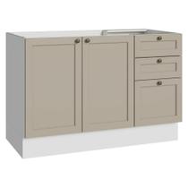 Balcão de Pia 120 cm 2 Portas 3 Gavetas (Sem Tampo) Branco/Crema Vik Madesa Balcão de Pia 120 cm 2 Portas 3 Gavetas (Sem Tampo) Branco/Crema Vik Madesa