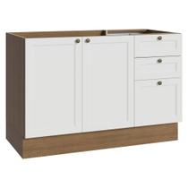 Balcão de Pia 120 cm 2 Portas 3 Gavetas (Sem Tampo) Rustic/Branco Vik Madesa