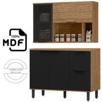 Balcão de pia 1,20CM + Armário Aéreo em MDF Lombardia - Freijó Nero