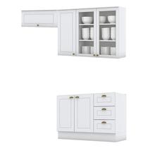 Balcão de Pia 120cm com Armário 1 Porta e Armário 3 Portas com Vidro Americana Branco HP Henn