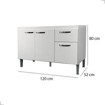 Balcão De Pia 120cm Cozinha Multiuso Casa Serviço Móveis 3 Portas 1 Gaveta sem Tampo