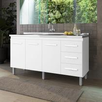 Balcão de Pia 150 Cm Diana Cozinha Gabinete Armário 3 Portas 3 Gavetas Branco Moblis