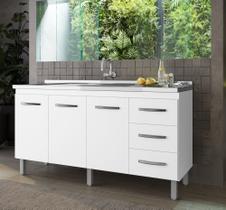 Balcão de Pia 150m Diana Sem Cuba/Tampo com 3 Portas 3 Gavetas - Branco Móblis