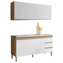 Balcão de Pia 160cm e Armário Aéreo Andreia Amêndoa Branco - AJL Balcão de Pia 160cm e Armário Aéreo Andreia Amêndoa Branco - AJL