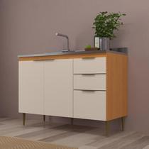 Balcão de Pia 2 Portas 3 Gavetas 120cm Angelin/Off White Brisa Móveis Sul