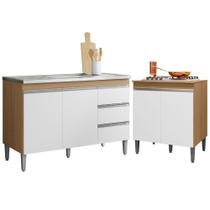 Balcão de Pia 2 Portas Andréia 120 cm com Balcão Cooktop Amendoa/Branco Sem Tampo AJL Móveis Balcão de Pia 2 Portas Andréia 120 cm com Balcão Cooktop Amendoa/Branco Sem Tampo AJL Móveis