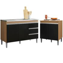 Balcão de Pia 2 Portas Andréia 120 cm com Balcão Cooktop Amendoa/Preto Sem Tampo AJL Móveis Balcão de Pia 2 Portas Andréia 120 cm com Balcão Cooktop Amendoa/Preto Sem Tampo AJL Móveis