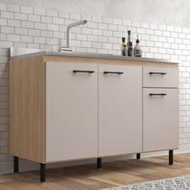 Balcão de Pia 3 Portas 1 Gaveta 120cm Aveiro Oak Cinza Urbano - Maysa Móveis Sul