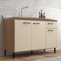 Balcão de Pia 3 Portas 1 Gaveta 120cm Madeira Oak Dunas - Maysa Móveis Sul