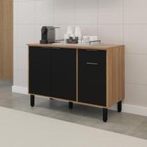 Balcão de Pia 3 Portas 1 Gaveta 120cm Nogal Preto - Raissa Móveis Sul