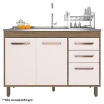 Balcão De Pia 3 Portas 2 Gavetas 120cm Cavalho Oak Off White - Poliman