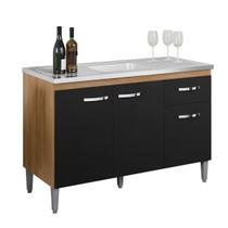 Balcão de Pia 3 Portas Gabriela 120 cm Amendoa Preto Sem Tampo AJL Móveis