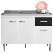 Balcão de Pia 3 Portas Gabriela 120 cm Branco e Preto Flex 1051 AJL Móveis