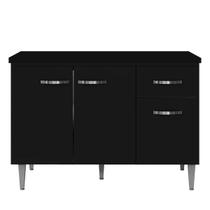 Balcão de Pia 3 Portas Gabriela 120 cm Preto Fosco 1869 Sem Tampo AJL Móveis