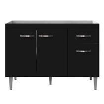 Balcão de Pia 3 Portas Gabriela 120cm Preto Sem Tampo AJL Móveis Balcão de Pia 3 Portas Gabriela 120cm Preto Sem Tampo AJL Móveis