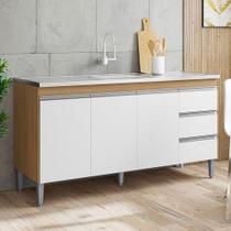 Balcão De Pia Ambiente Andréia 160cm Amêndoa Branco - Ajl Balcão De Pia Ambiente Andréia 160cm Amêndoa Branco - Ajl