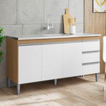 Balcão de Pia Ambiente Andréia 160cm Amêndoa Branco - AJL